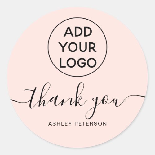 Thank you typography logo simple blush pink classic round sticker
