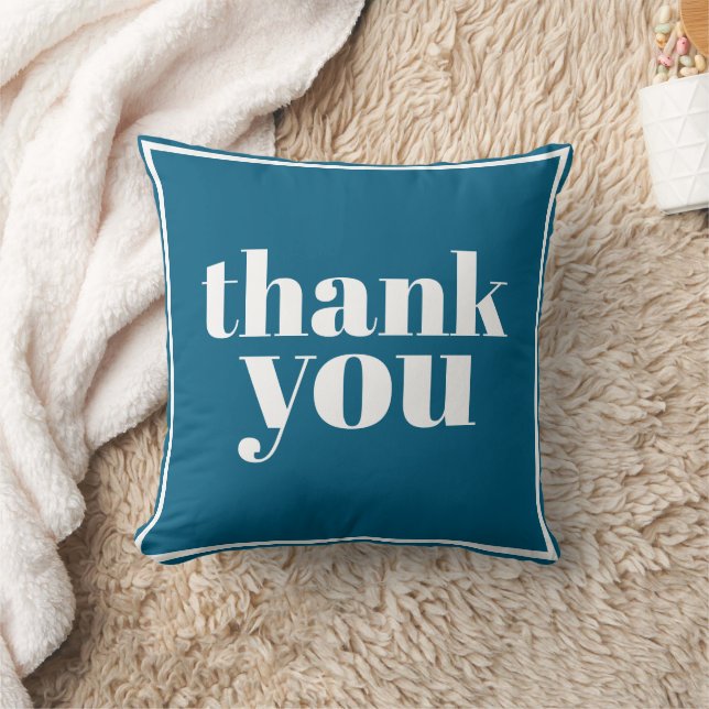Thank You typography minimal blue  Throw Pillow (Blanket)