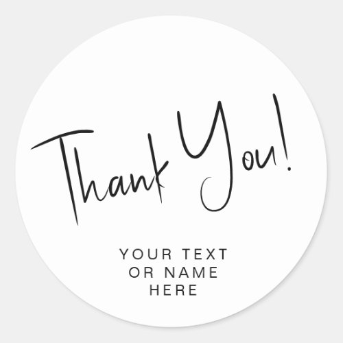 Thank you typography minimalist black and white cl classic round sticker