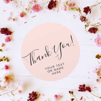 Thank You Typography Minimalist Blush Pink Classic Round Sticker by smmdsgn at Zazzle