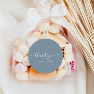 Thank you typography minimalist dusty blue classic round sticker