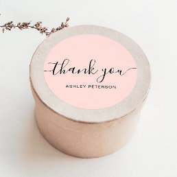 Thank you typography minimalist pastel pink classic round sticker