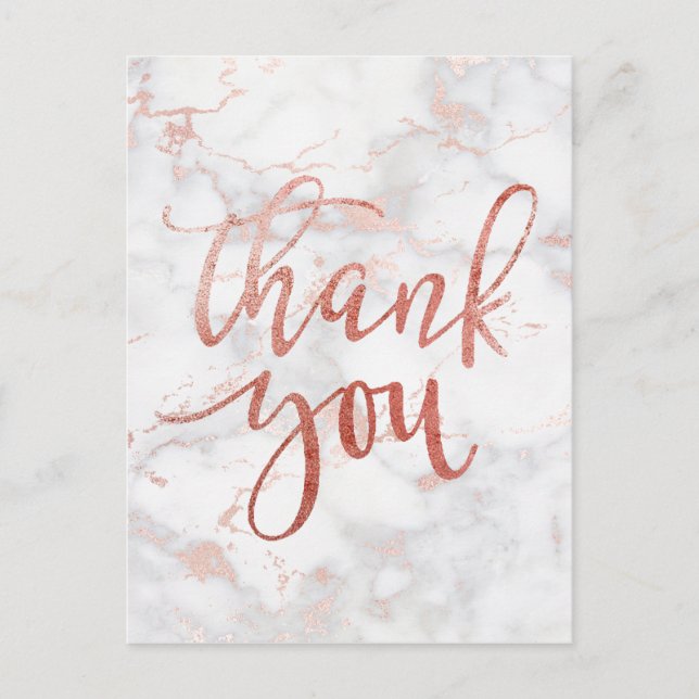 thank you typography on grey pink marble postcard (Front)