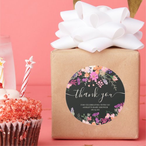 Thank you typography pastel meadow wild flowers classic round sticker