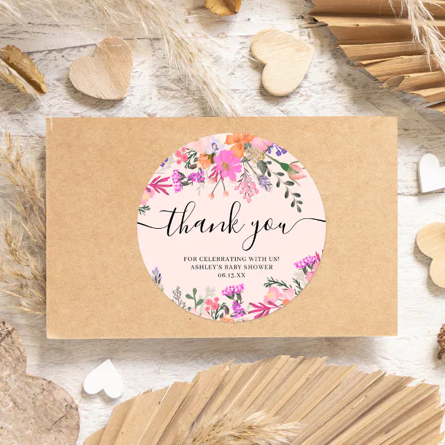 Thank you typography pastel meadow wild flowers classic round sticker
