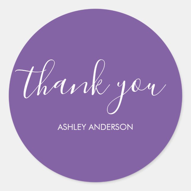 Thank You Typography Plain Purple Classic Round Sticker (Front)