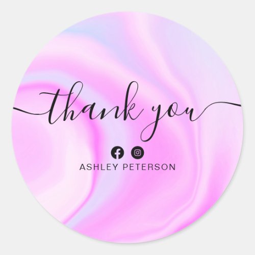 Thank you typography purple rainbow unicorn marble classic round sticker