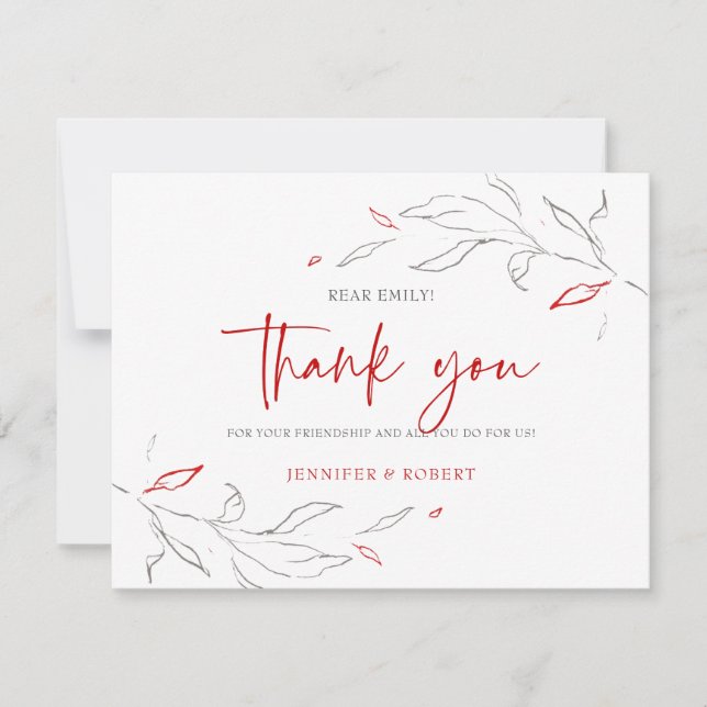 Thank you typography red and gray flowers card (Front)