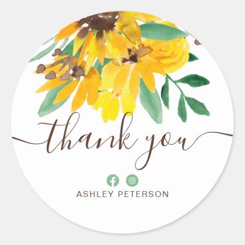 Thank you typography rustic floral watercolor classic round sticker