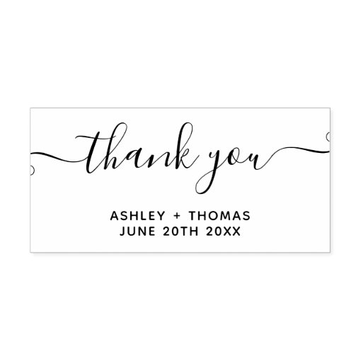 Thank you typography script chic simple wedding rubber stamp | Zazzle