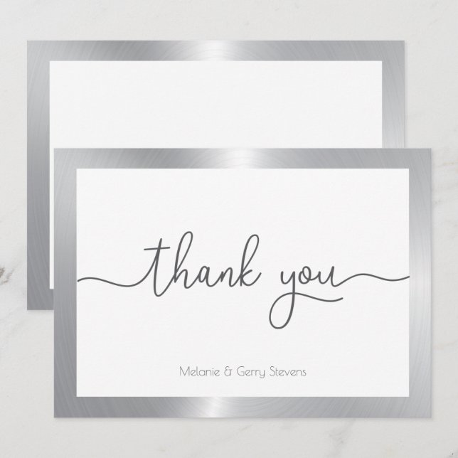Thank you typography, silver & white background card (Front/Back)