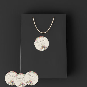 Thank You Typography Spring Flowers Bridal Shower Classic Round Sticker