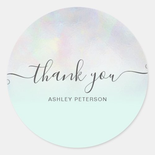 Thank you typography teal pearl nacre ombre classic round sticker