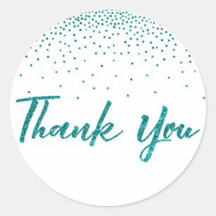 Thank You Typography w/ Teal Glitter Confetti Classic Round Sticker
