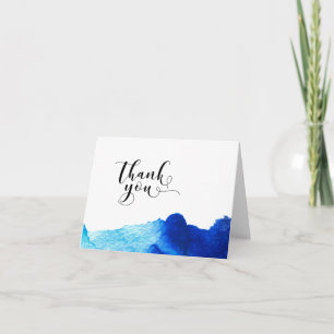 Thank You Typography Wedding Blue Watercolor 2 Card