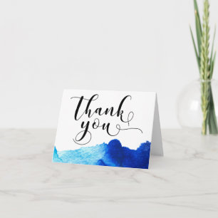Thank You Typography Wedding Blue Watercolor Card