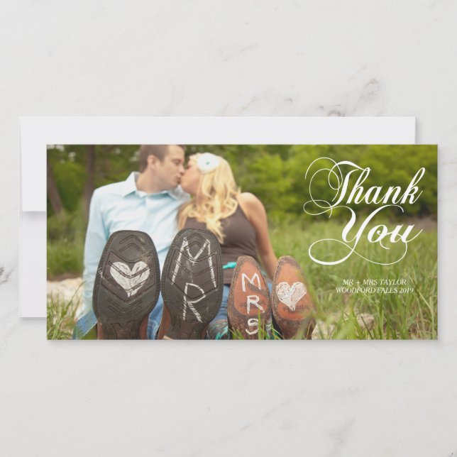 Thank You Typography Wedding Photo Cards (Front)