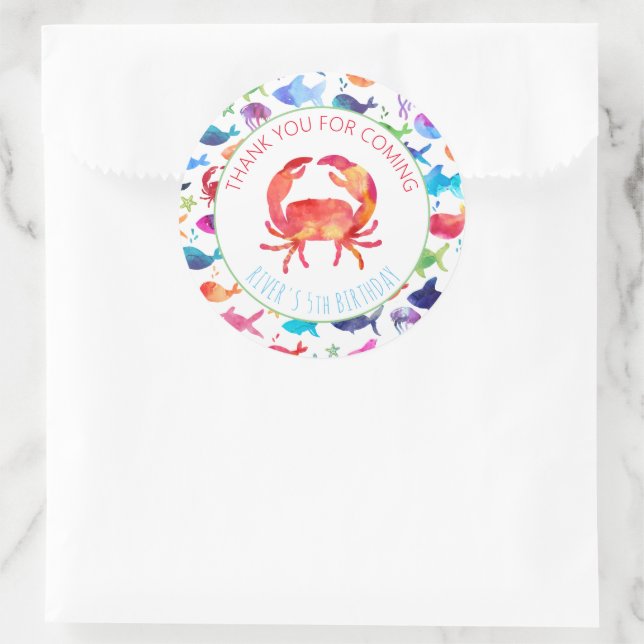Thank You Under The Sea Rainbow Watercolor Fish Classic Round Sticker (Bag)