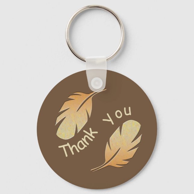 Thank You Unique Brown Yellow Feather Appreciation Keychain (Front)