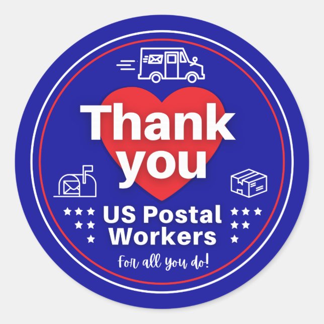 Thank You US Postal Workers STICKER - Dark Blue (Front)