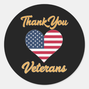 Thank You Usa Flag Heart Veteran Patriot Classic Round Sticker