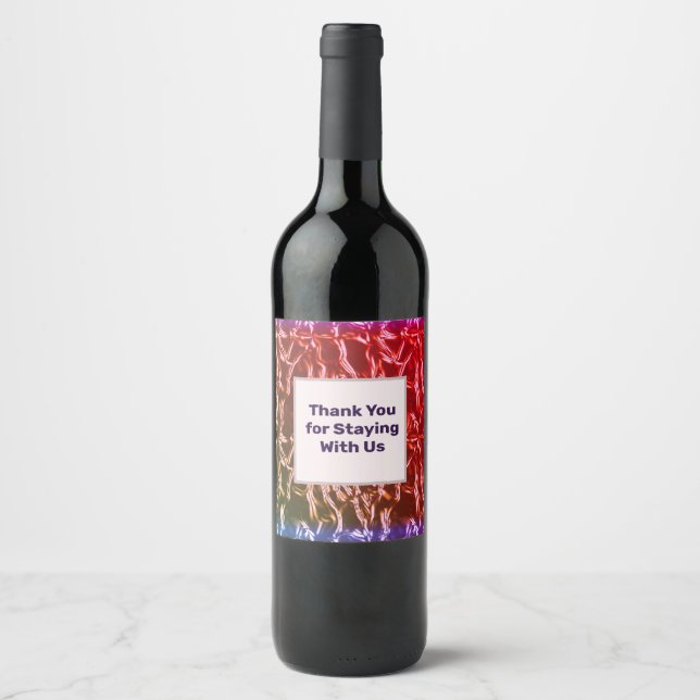 Thank You Vacation Rental Pink Metallic Guest Wine Label (Front)