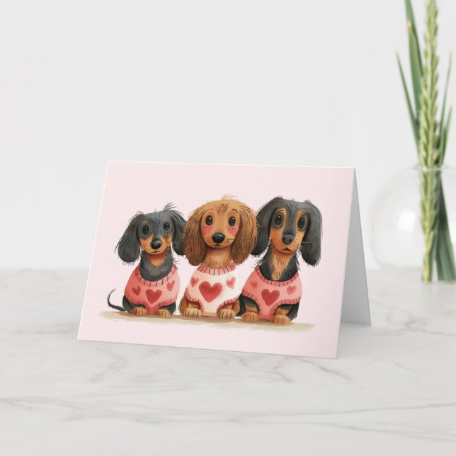 Thank You Valentines Day Dachshund Dogs Card (Front)