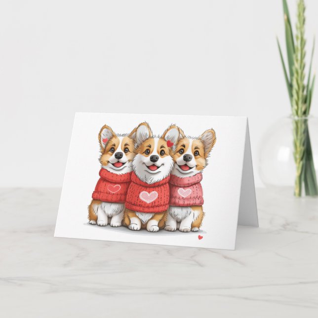 Thank You Valentines Pembroke Welsh Corgi Dogs Card (Front)