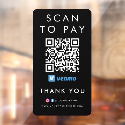 Thank you Venmo Modern Scan to Pay QR Code Black Window Cling