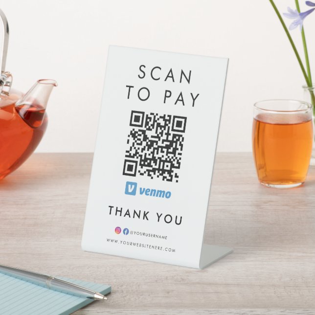 Thank you Venmo Modern Scan to Pay QR Code White Pedestal Sign (In SItu)