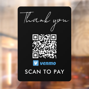 Thank You Venmo Payment QR Code Scan to Pay Black Window Cling