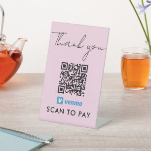 Thank You Venmo Payment QR Code Scan to Pay Pink Pedestal Sign