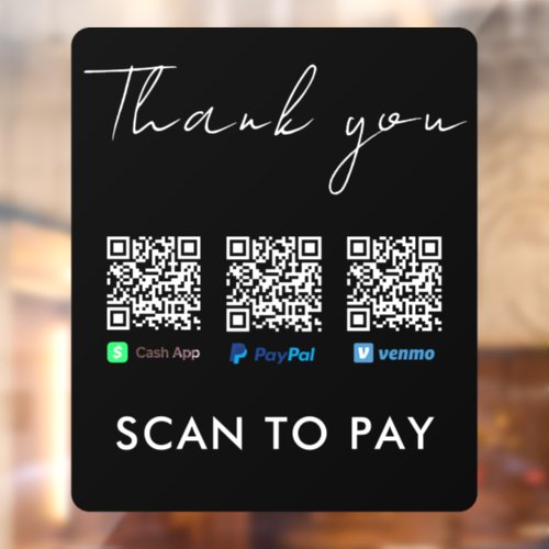 Thank you Venmo Paypal CashApp Scan to Pay Black Window Cling