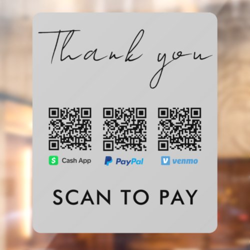 Thank you Venmo Paypal CashApp Scan to Pay Grey Window Cling