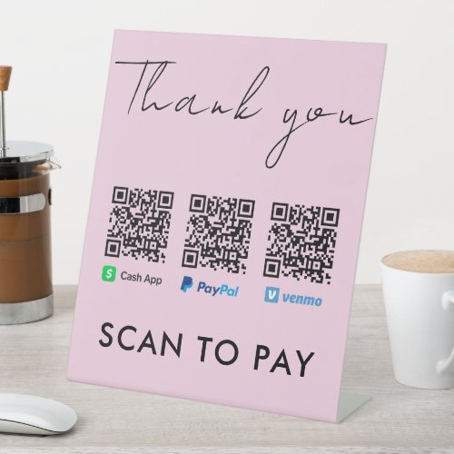 Thank you Venmo Paypal CashApp Scan to Pay Pink Pedestal Sign