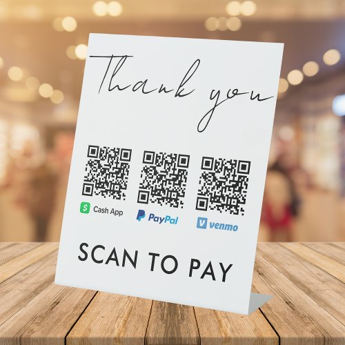 Thank you Venmo Paypal CashApp Scan to Pay White Pedestal Sign
