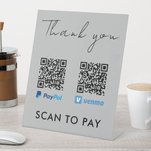 Thank you Venmo Paypal QR Code Scan to Pay Grey Pedestal Sign