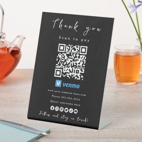 Thank You Venmo QR Code Scan to Pay Black Pedestal Sign