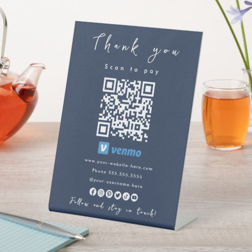 Thank You Venmo QR Code Scan to Pay Navy Blue Pedestal Sign