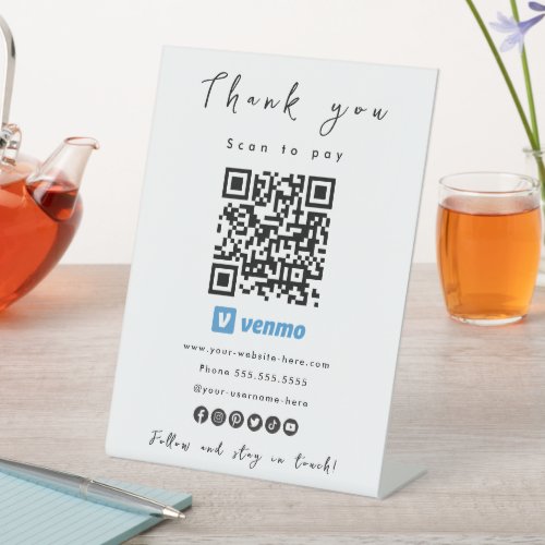 Thank You Venmo QR Code Scan to Pay White Pedestal Sign