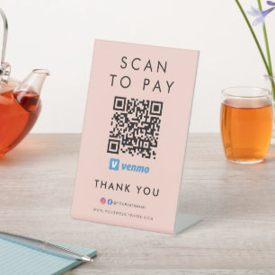 Thank you Venmo Scan to Pay QR Code Blush Pink Pedestal Sign