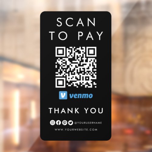 Thank you Venmo Scan to Pay QR Code Modern Black Window Cling