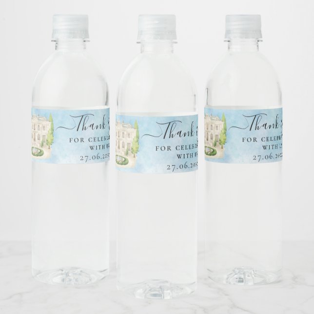 Thank You Venue Fountain doves Wedding Luxury Water Bottle Label (Bottles)
