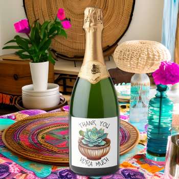 Thank You Vera Much | Cute Aloe Vera Pun Sparkling Wine Label by Magical_Maddness at Zazzle