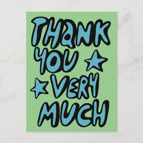 THANK YOU VERY MUCH Bubble Letters Blue Green Postcard