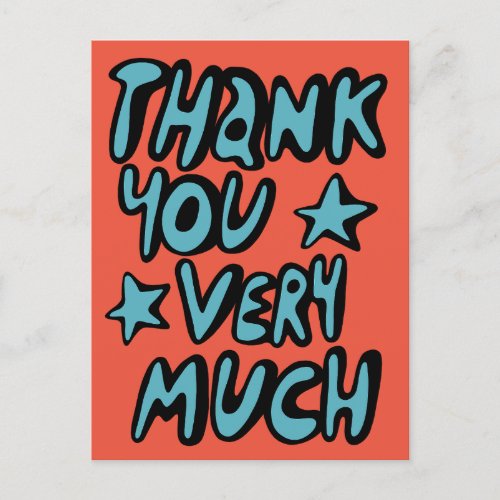 THANK YOU VERY MUCH Bubble Letters Blue Orange Postcard