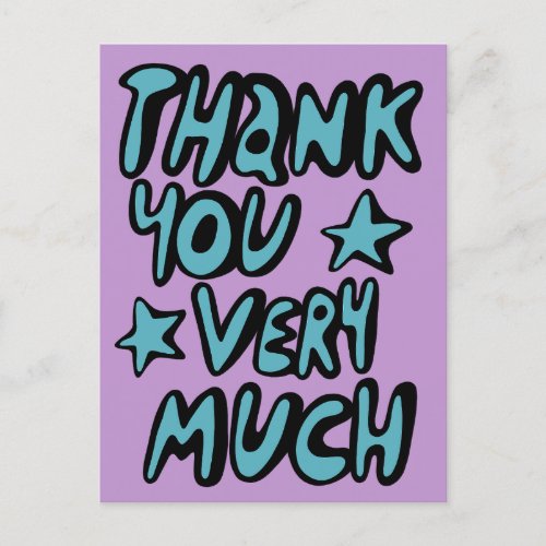 THANK YOU VERY MUCH Bubble Letters Blue Purple Postcard