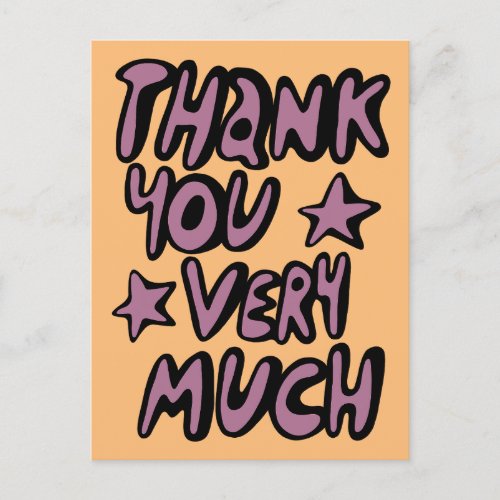 THANK YOU VERY MUCH Bubble Letters Purple Orange Postcard