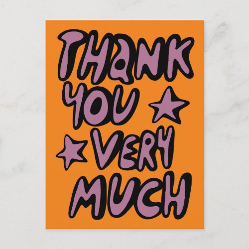 THANK YOU VERY MUCH Bubble Letters Purple Orange Postcard