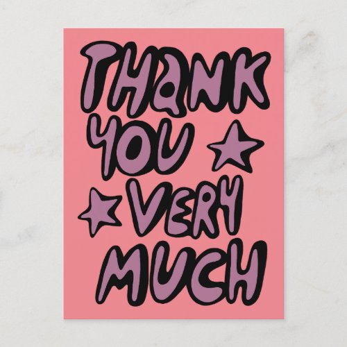 THANK YOU VERY MUCH Bubble Letters Purple Pink Postcard